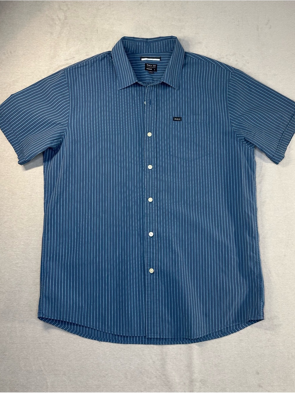 Men's Blue Short-Sleeve Pinstripe Button-Up Shirt